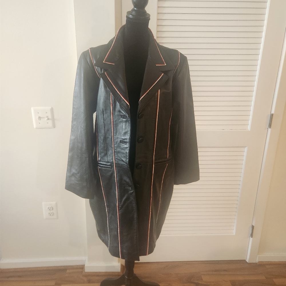 Donna Lepure Black Trimed Details Genuine Leather Jacket SZ XL